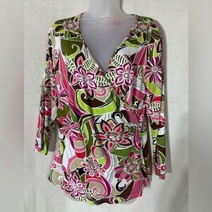 V Christina faux wrap floral long sleeve women’s blouse Size Large